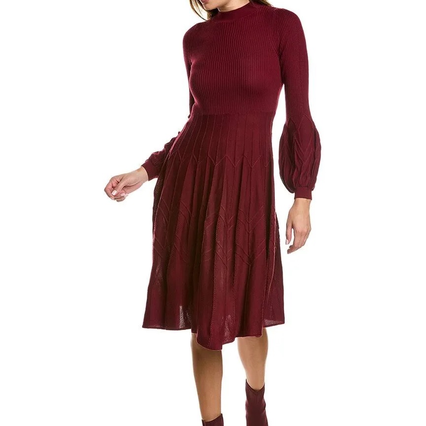 Diane Von Furstenberg Dillan Knit Midi Dress Size Medium In Cabernet Nwt